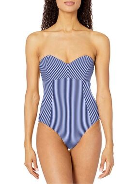 Seafolly Bandeau One Piece Swimsuit Blue White Stripe US 10 C/D Cup